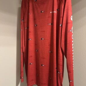 Columbia Red Long Sleeve Shirt with Fish Print